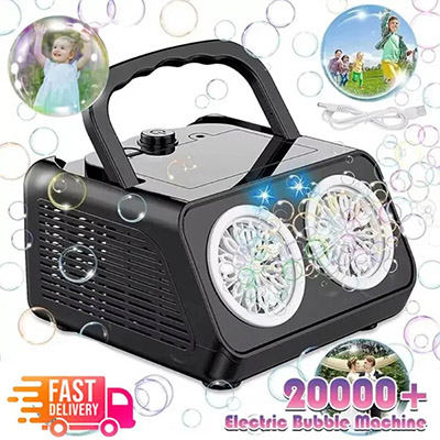 Electric Bubble Machine 20000 Bubbles Per Minute Dual Fan Bubble Blower for Kids Outdoor Parties Birthdays Weddings -FM