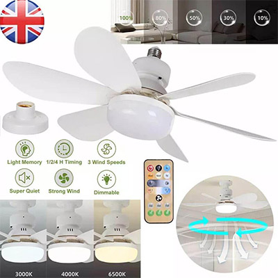 Modern Dimmable E27 LED Ceiling Fan Light Bedroom Chandelier Lamp Remote Control - FM