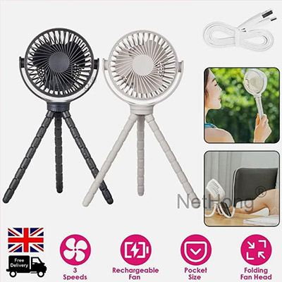 Portable Mini Handheld Stroller Cooling Fan Clip On Desk 3Mode USB Rechargeable — FM